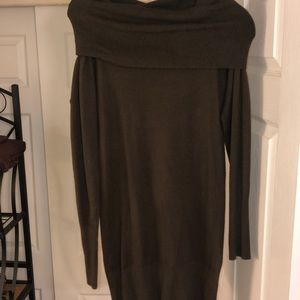 Cold shoulder olive green sweater dress